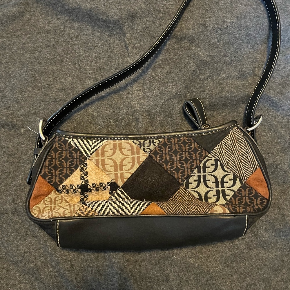 Fossil Patchwork Shoulder Bag in Black and Brown